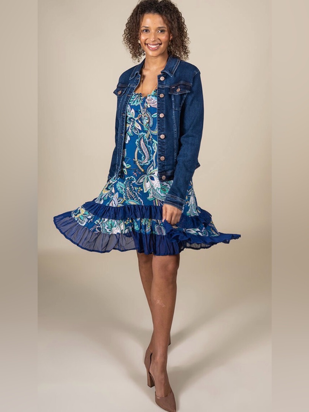 Papillon Blue Floral Tiered Swing Dress